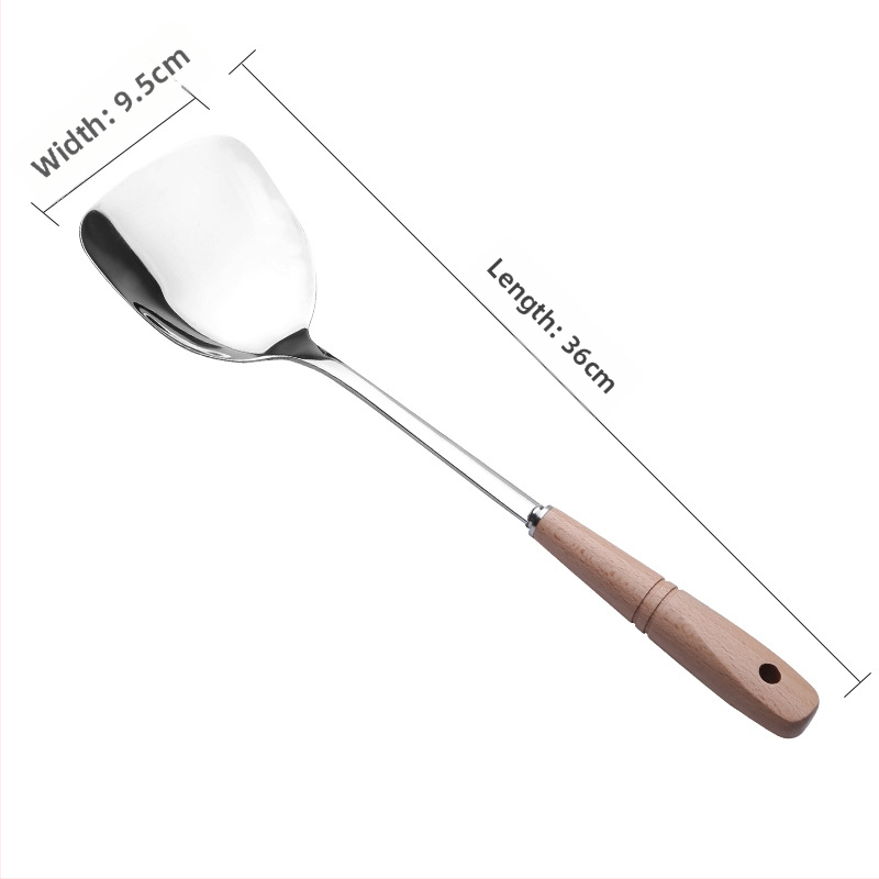 Set din oțel inoxidabil, cu mânere din lemn – spatule și linguri