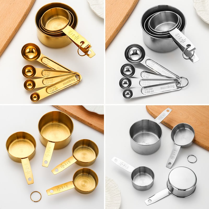 Set din oțel inoxidabil: căni de măsurat și linguri pentru cafea, condimente și coacere, 4–8 piese