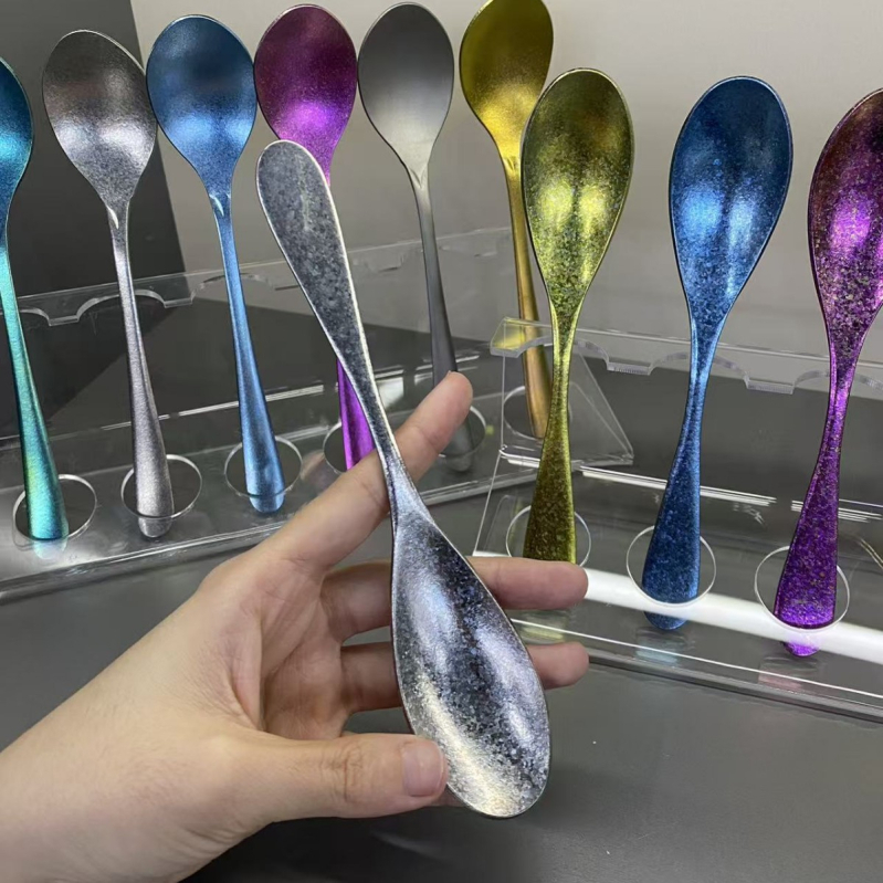 Lingură din titan pur, antibacteriană, design elegant, pentru uz casnic: lingură de supă, lingură de masă și lingură de desert, cu mâner scurt
