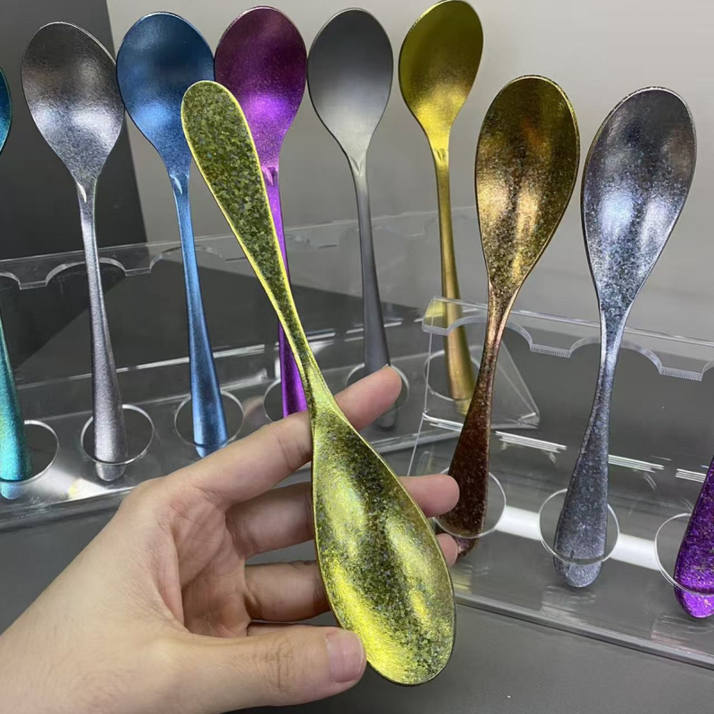 Lingură din titan pur, antibacteriană, design elegant, pentru uz casnic: lingură de supă, lingură de masă și lingură de desert, cu mâner scurt