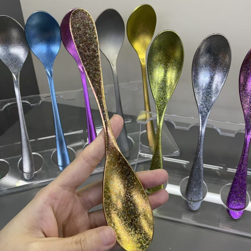 Lingură din titan pur, antibacteriană, design elegant, pentru uz casnic: lingură de supă, lingură de masă și lingură de desert, cu mâner scurt