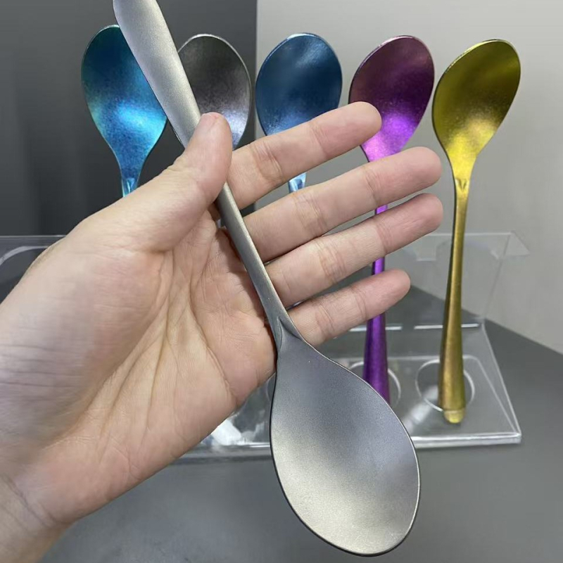 Lingură din titan pur, antibacteriană, design elegant, pentru uz casnic: lingură de supă, lingură de masă și lingură de desert, cu mâner scurt