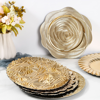 Charger Plate auriu, cu aspect de sticlă spartă – de unică folosință, decorativ circular pentru nunți și banchete