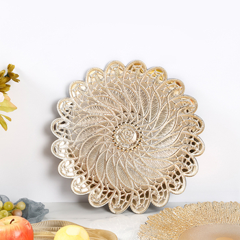 Charger Plate auriu, cu aspect de sticlă spartă – de unică folosință, decorativ circular pentru nunți și banchete