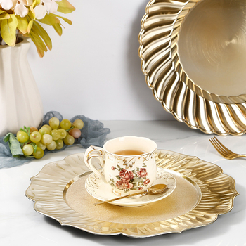 Charger Plate auriu, cu aspect de sticlă spartă – de unică folosință, decorativ circular pentru nunți și banchete