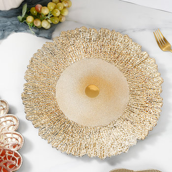 Charger Plate auriu, cu aspect de sticlă spartă – de unică folosință, decorativ circular pentru nunți și banchete