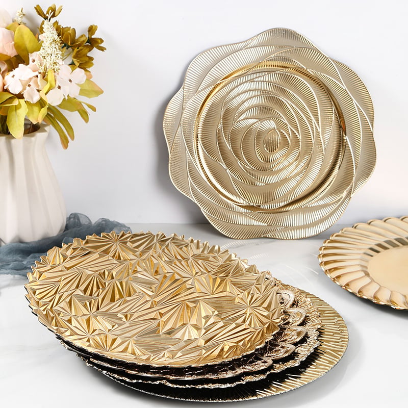 Charger Plate auriu, cu aspect de sticlă spartă – de unică folosință, decorativ circular pentru nunți și banchete