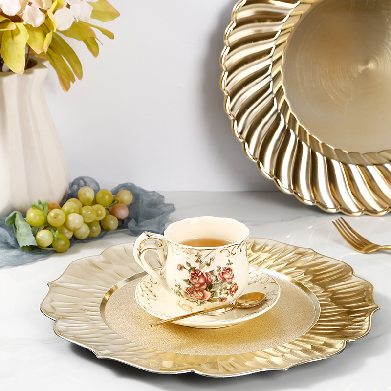 Charger Plate auriu, cu aspect de sticlă spartă – de unică folosință, decorativ circular pentru nunți și banchete