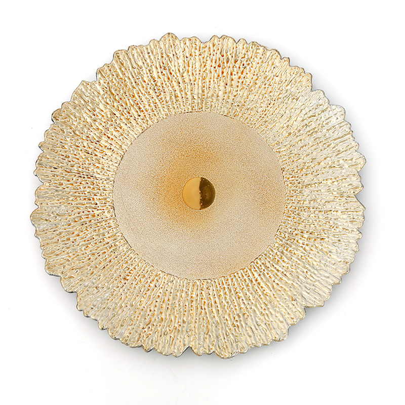 Charger Plate auriu, cu aspect de sticlă spartă – de unică folosință, decorativ circular pentru nunți și banchete
