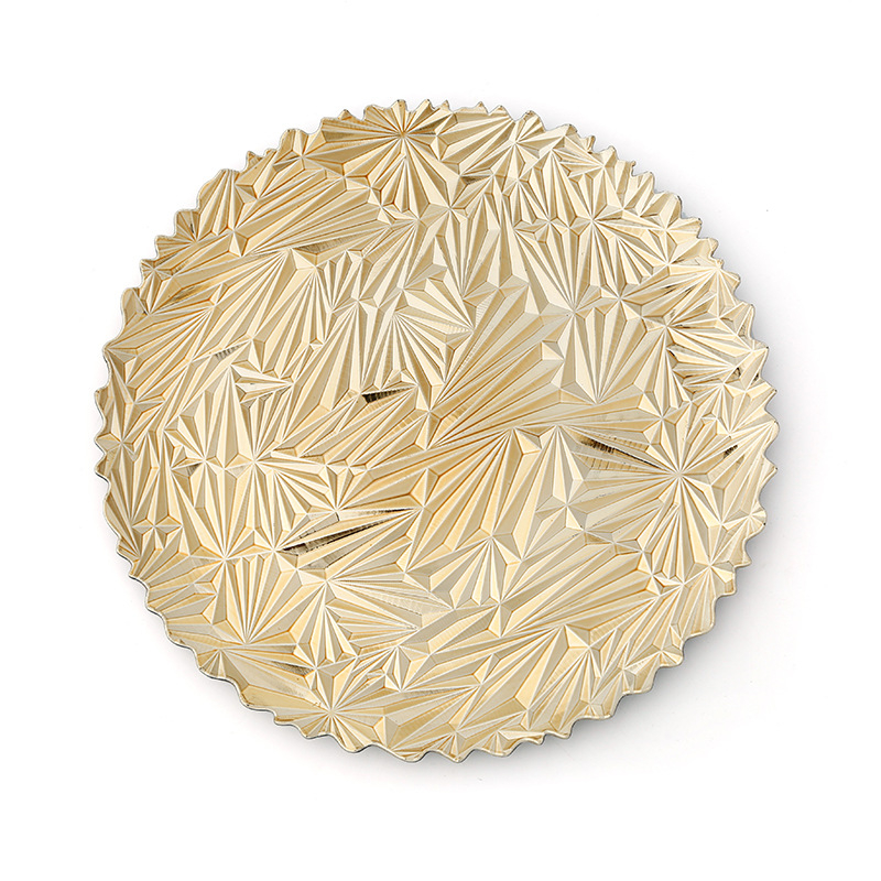 Charger Plate auriu, cu aspect de sticlă spartă – de unică folosință, decorativ circular pentru nunți și banchete