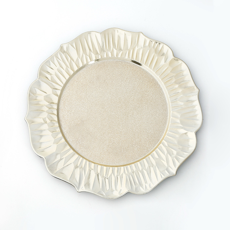 Charger Plate auriu, cu aspect de sticlă spartă – de unică folosință, decorativ circular pentru nunți și banchete