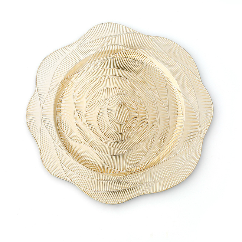 Charger Plate auriu, cu aspect de sticlă spartă – de unică folosință, decorativ circular pentru nunți și banchete