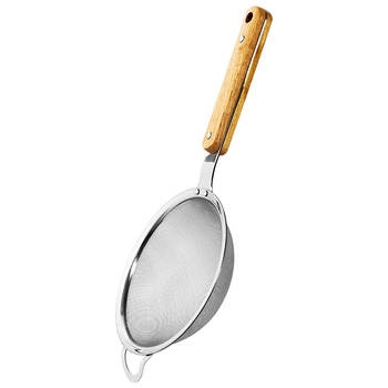 Filtru de prăjit din oțel inoxidabil 304, cu mâner din lemn, sită mare cu o singură ureche, filtrare din plasă pentru tăiței