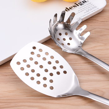 Set de ustensile de bucătărie din oțel inoxidabil, cu spatulă, lingură cu găuri și polonic — mânere groase, izolație termică.