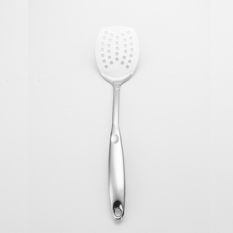 Set de ustensile de bucătărie din oțel inoxidabil, cu spatulă, lingură cu găuri și polonic — mânere groase, izolație termică.