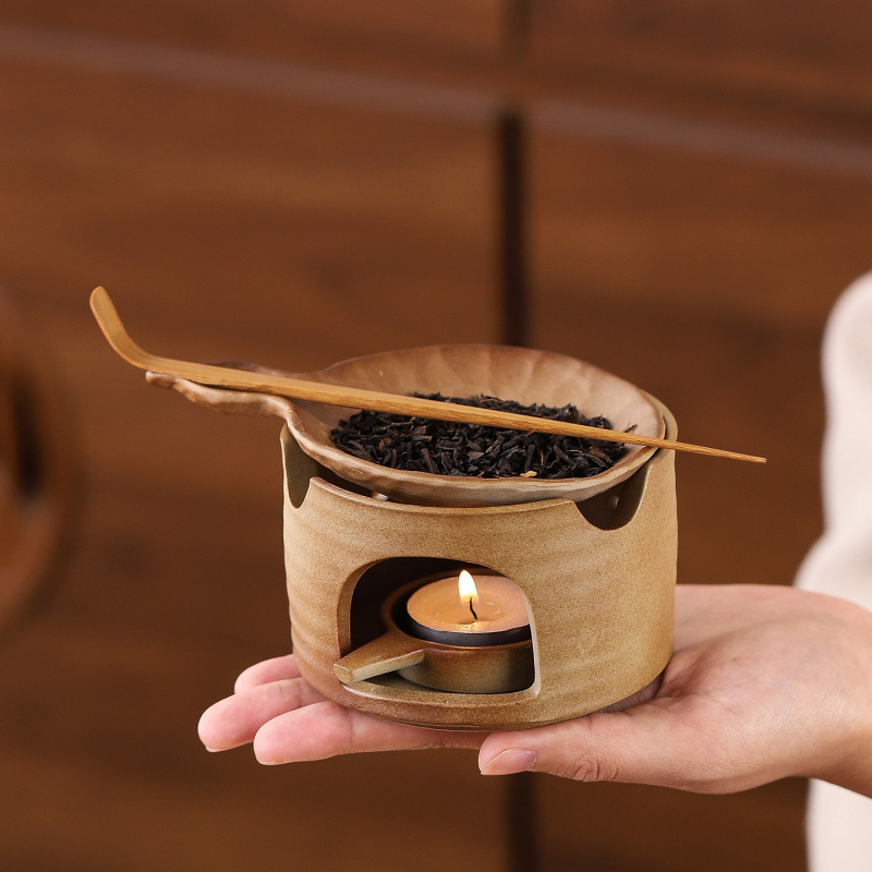 În stil japonez, încălzitor ceramic pentru ceai cu lumânare, difuzor de aromă pentru ceai și îmbunătățitor ceramic de aromă pentru frunze de ceai — set pentru ceremonia ceaiului