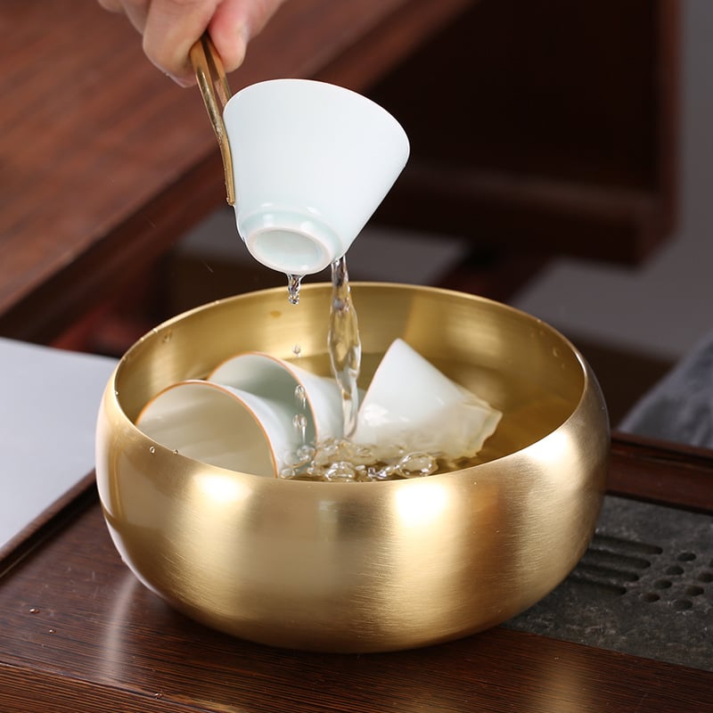 Vas de spălat ceai din alamă, bazin mare de apă pentru ceai, stil Zen japonez, suport din cupru pentru ceainic, accesorii pentru ceremonia ceaiului