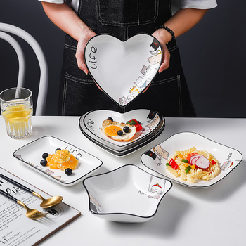 Farfurie ceramică în formă de inimă, porțelan de oase, stil Nordic INS, pentru mese occidentale și steak