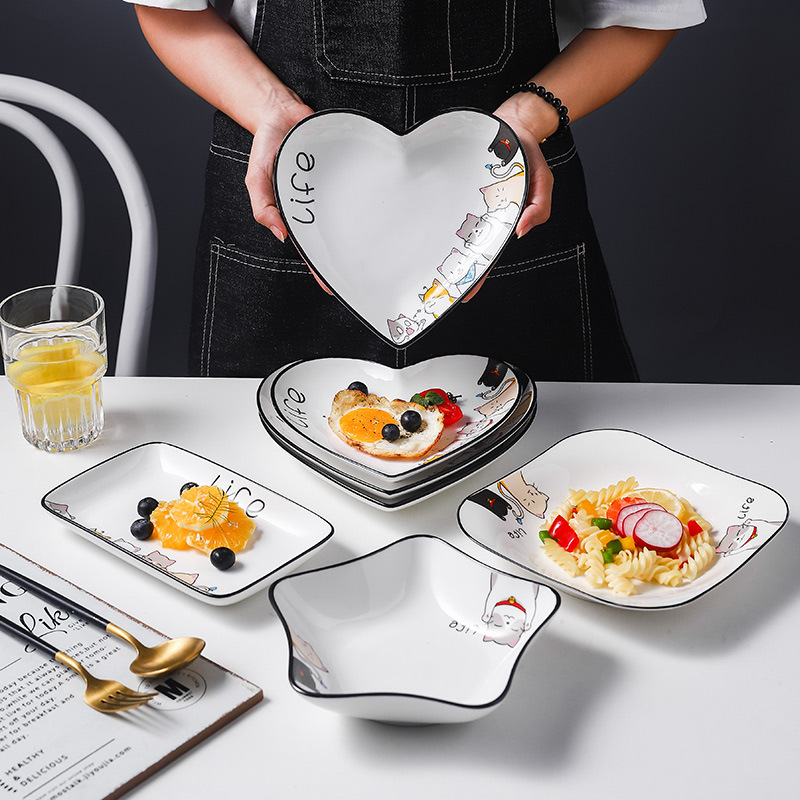 Farfurie ceramică în formă de inimă, porțelan de oase, stil Nordic INS, pentru mese occidentale și steak