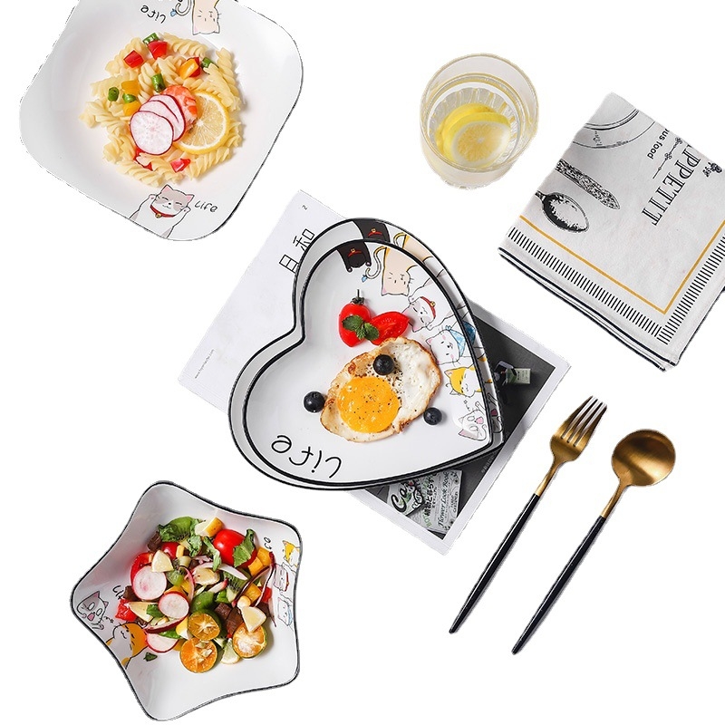 Farfurie ceramică în formă de inimă, porțelan de oase, stil Nordic INS, pentru mese occidentale și steak