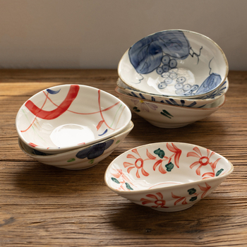 Vas oval ceramic pictat manual în stil japonez, 6 inch, pentru ceai și gustări, uz casnic, sub glazură colorată