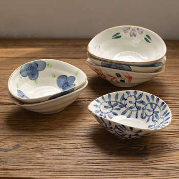 Vas oval ceramic pictat manual în stil japonez, 6 inch, pentru ceai și gustări, uz casnic, sub glazură colorată