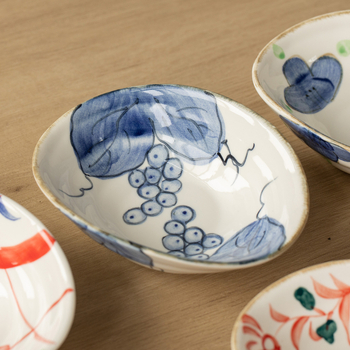 Vas oval ceramic pictat manual în stil japonez, 6 inch, pentru ceai și gustări, uz casnic, sub glazură colorată
