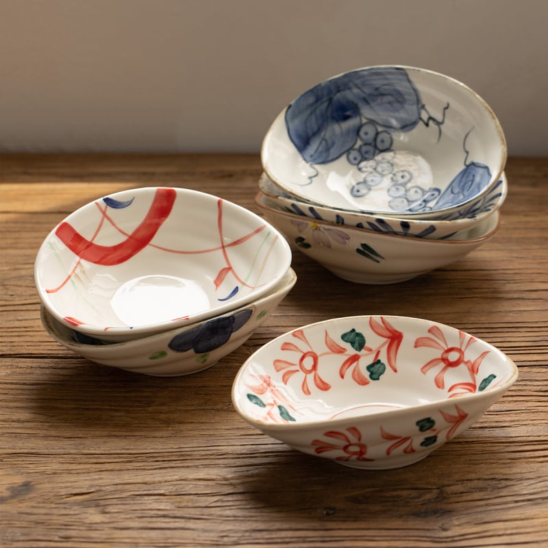 Vas oval ceramic pictat manual în stil japonez, 6 inch, pentru ceai și gustări, uz casnic, sub glazură colorată