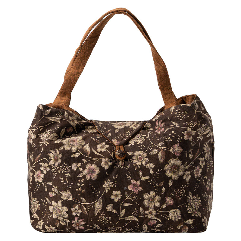Geantă de depozitare pentru setul de ceai de călătorie, cu model floral dublu, kit portabil retro pentru ceremonia ceaiului, pentru ceainic, ceașcă și pliculețe de ceai