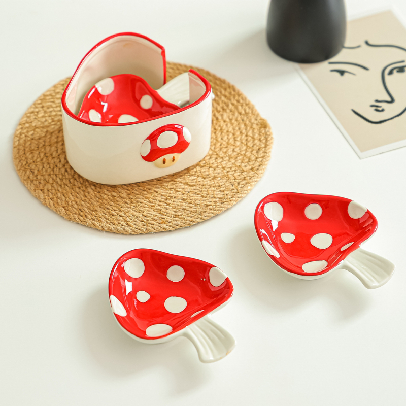 Vas ceramic pentru sosuri pentru hot pot și grătar, farfurie mică cu model desen animat, glazură color subglazurată, stil proaspăt și minimalist