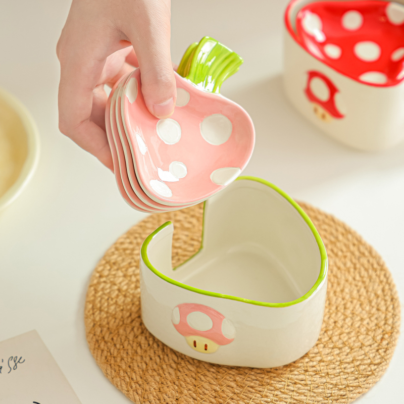 Vas ceramic pentru sosuri pentru hot pot și grătar, farfurie mică cu model desen animat, glazură color subglazurată, stil proaspăt și minimalist