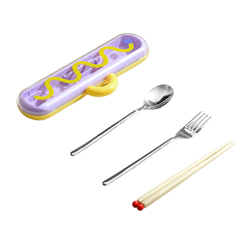 Set portabil de tacâmuri din oțel inoxidabil 304, cu bețișoare, lingură, furculiță și cutie de depozitare – pentru elevi