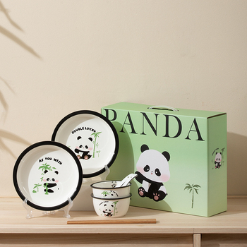 Set de vase Porțelan Panda – stil drăguț, boluri, farfurii și bețișoare pentru uz casnic