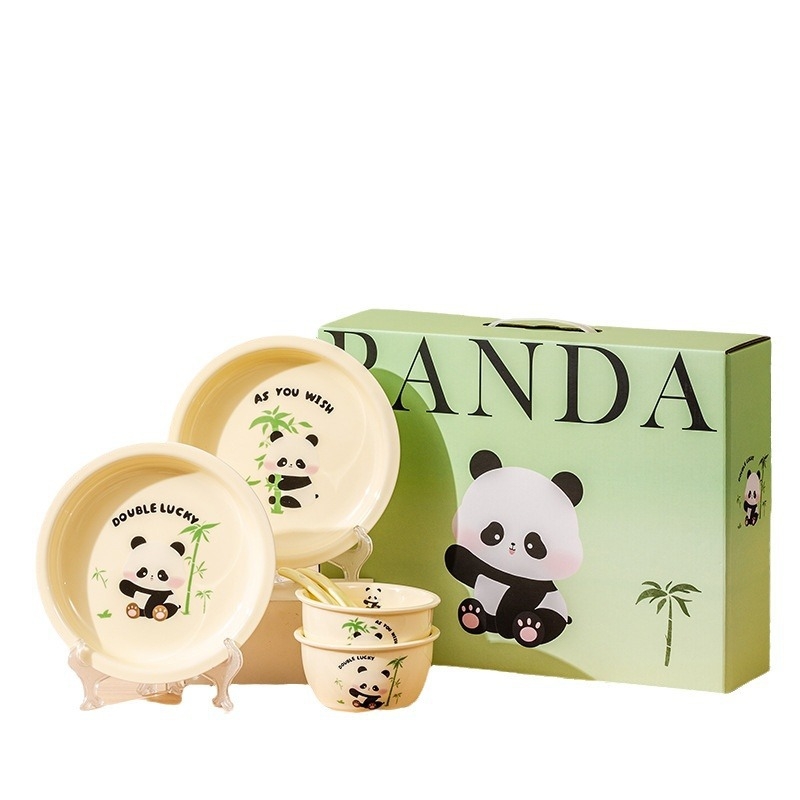 Set de vase Porțelan Panda – stil drăguț, boluri, farfurii și bețișoare pentru uz casnic