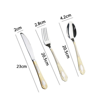 Set din trei piese: cuțit, furculiță și lingură, din oțel inoxidabil, stil european, design retro