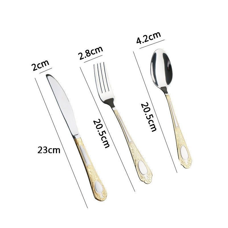 Set din trei piese: cuțit, furculiță și lingură, din oțel inoxidabil, stil european, design retro
