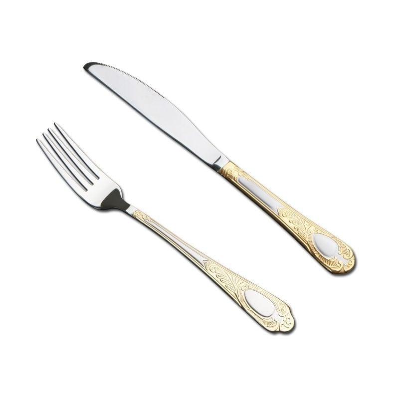 Set din trei piese: cuțit, furculiță și lingură, din oțel inoxidabil, stil european, design retro