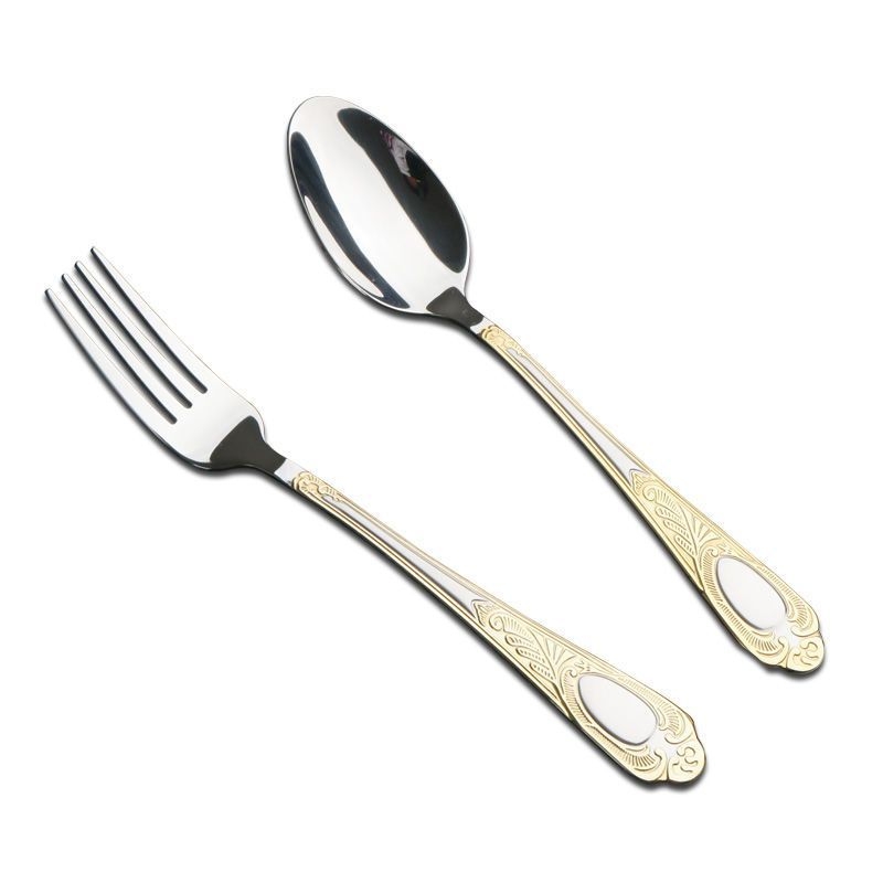 Set din trei piese: cuțit, furculiță și lingură, din oțel inoxidabil, stil european, design retro
