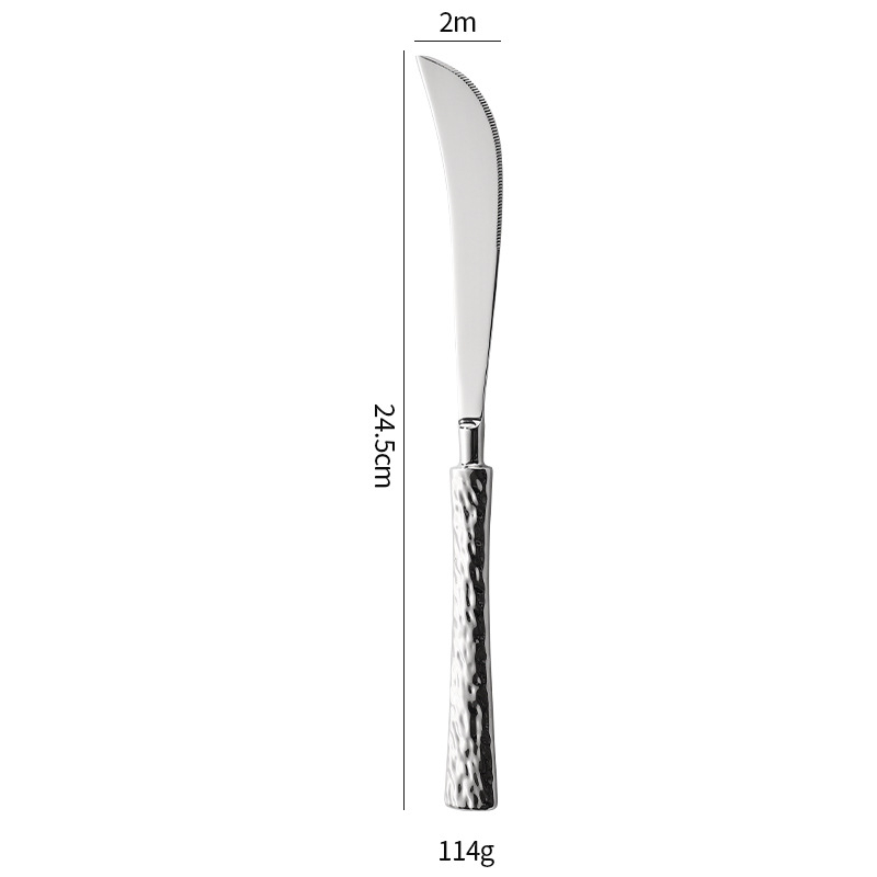 Set tacâmuri din oțel inoxidabil 304 cu model relief de piatră; furculiță, cuțit și lingură; cuțit de friptură în stil american