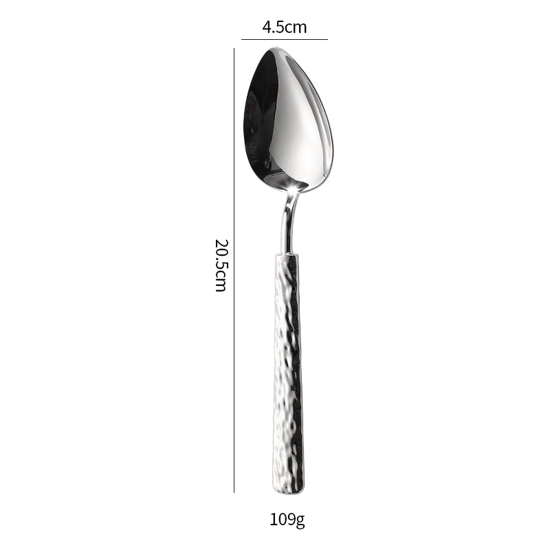 Set tacâmuri din oțel inoxidabil 304 cu model relief de piatră; furculiță, cuțit și lingură; cuțit de friptură în stil american