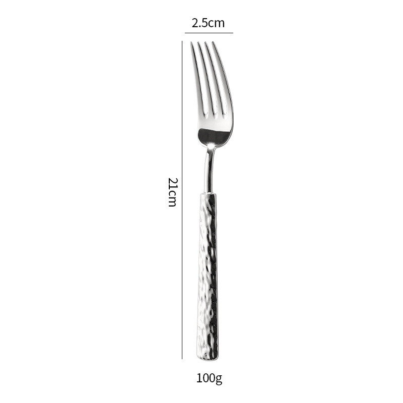 Set tacâmuri din oțel inoxidabil 304 cu model relief de piatră; furculiță, cuțit și lingură; cuțit de friptură în stil american