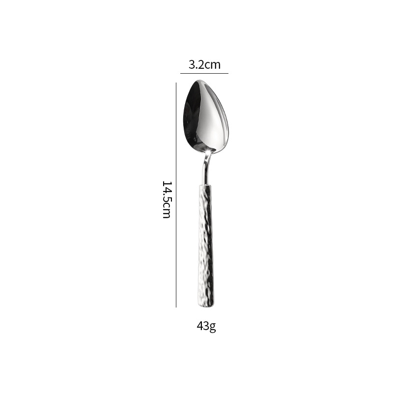 Set tacâmuri din oțel inoxidabil 304 cu model relief de piatră; furculiță, cuțit și lingură; cuțit de friptură în stil american