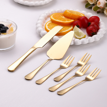 Set din oțel inoxidabil: cuțit și spatulă pentru tort cu mâner lung; include cuțit pentru tort, spatulă pentru tort, spatulă pentru pizza, cuțit pentru pâine și furculiță pentru fructe
