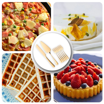 Set din oțel inoxidabil: cuțit și spatulă pentru tort cu mâner lung; include cuțit pentru tort, spatulă pentru tort, spatulă pentru pizza, cuțit pentru pâine și furculiță pentru fructe