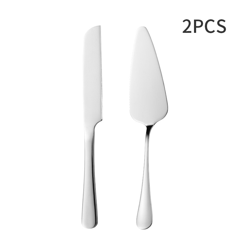 Set din oțel inoxidabil: cuțit și spatulă pentru tort cu mâner lung; include cuțit pentru tort, spatulă pentru tort, spatulă pentru pizza, cuțit pentru pâine și furculiță pentru fructe