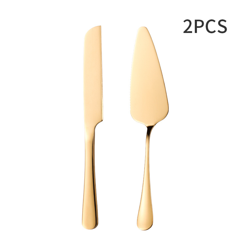 Set din oțel inoxidabil: cuțit și spatulă pentru tort cu mâner lung; include cuțit pentru tort, spatulă pentru tort, spatulă pentru pizza, cuțit pentru pâine și furculiță pentru fructe