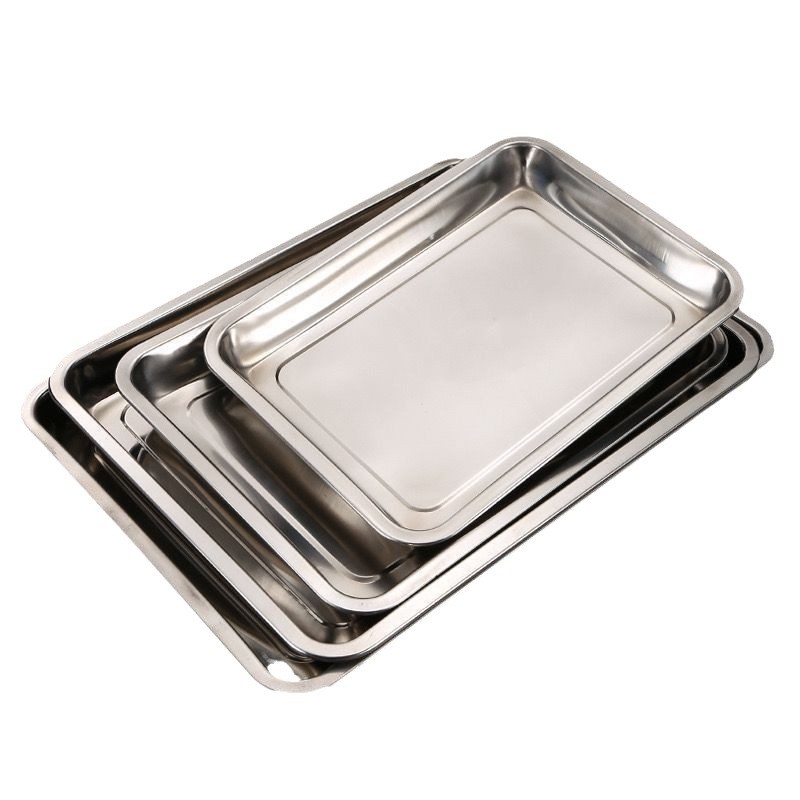 Rozsdamentes acél négyszögletes tálca grill halhoz, párolt rizshez és barbecue-hoz – tálaló és bemutató tál, méret 27–28 cm