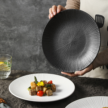 Farfurie de cină din porțelan cu model pietros, farfurie plată rotundă pentru paste, utilizare casnică, design minimalist modern, culoare solidă, compatibil cu microunde, diametrul 18–18,9 cm, farfurie pentru friptură