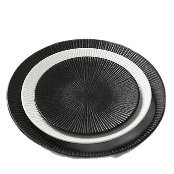 Farfurie de cină din porțelan cu model pietros, farfurie plată rotundă pentru paste, utilizare casnică, design minimalist modern, culoare solidă, compatibil cu microunde, diametrul 18–18,9 cm, farfurie pentru friptură
