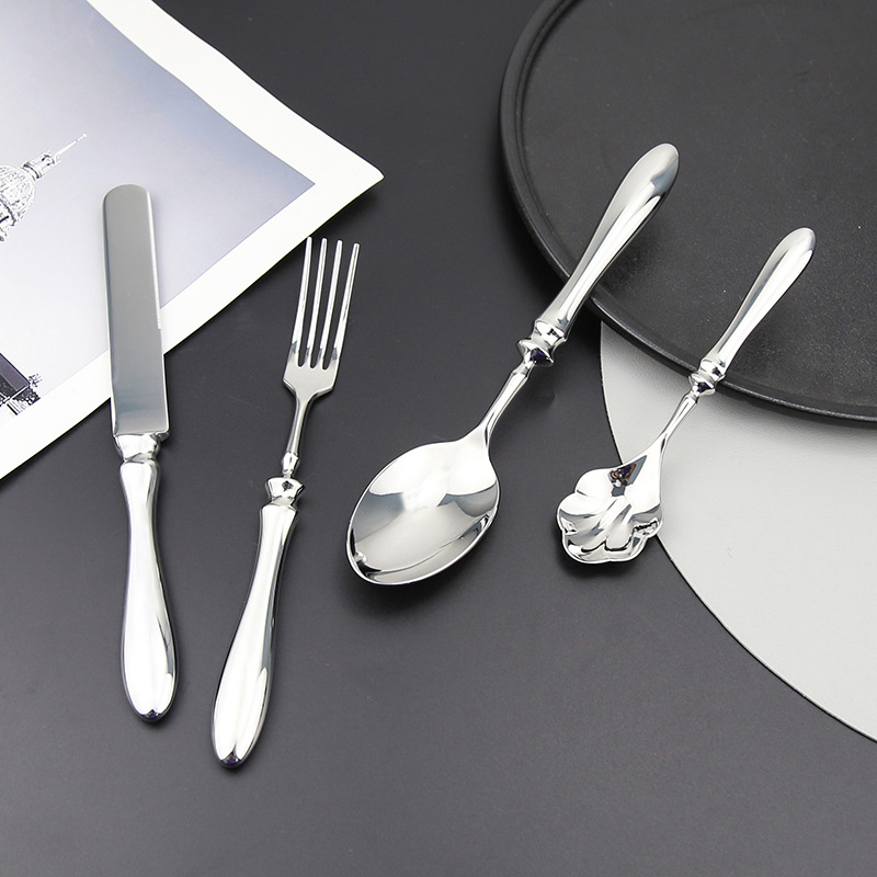 Set tacâmuri din oțel inoxidabil 304, mâner cu formă de dovleac, execuție forjată, cuțit, furcă și lingură, pentru restaurante și hoteluri de lux